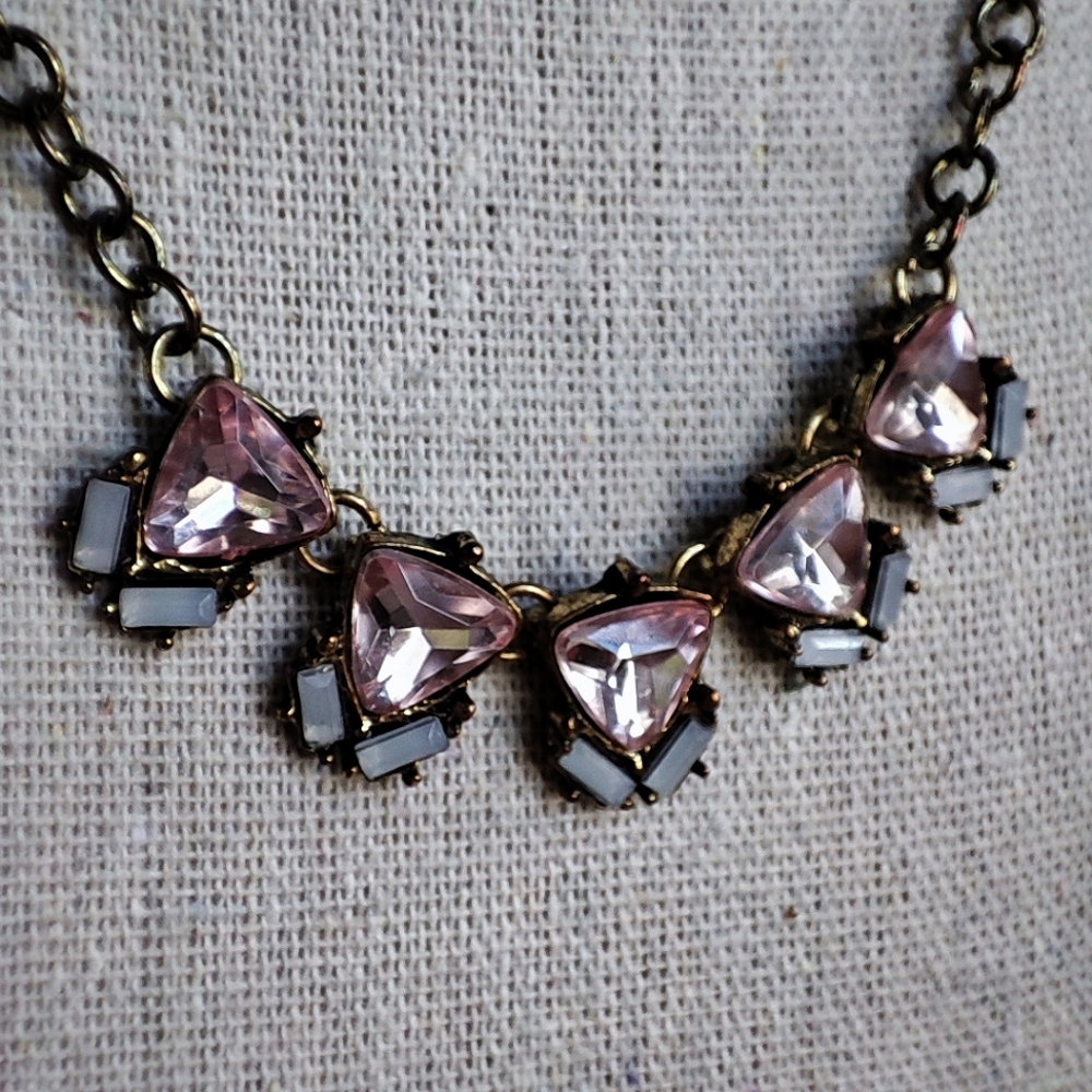 Charming Charlie's Triangle Blush Opaline Baguette Stones Statement Necklace